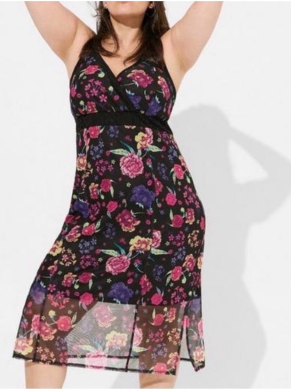 Torrid x Betsey Johnson Floral Mesh Lace Midi Dress Black Plus Size 1X